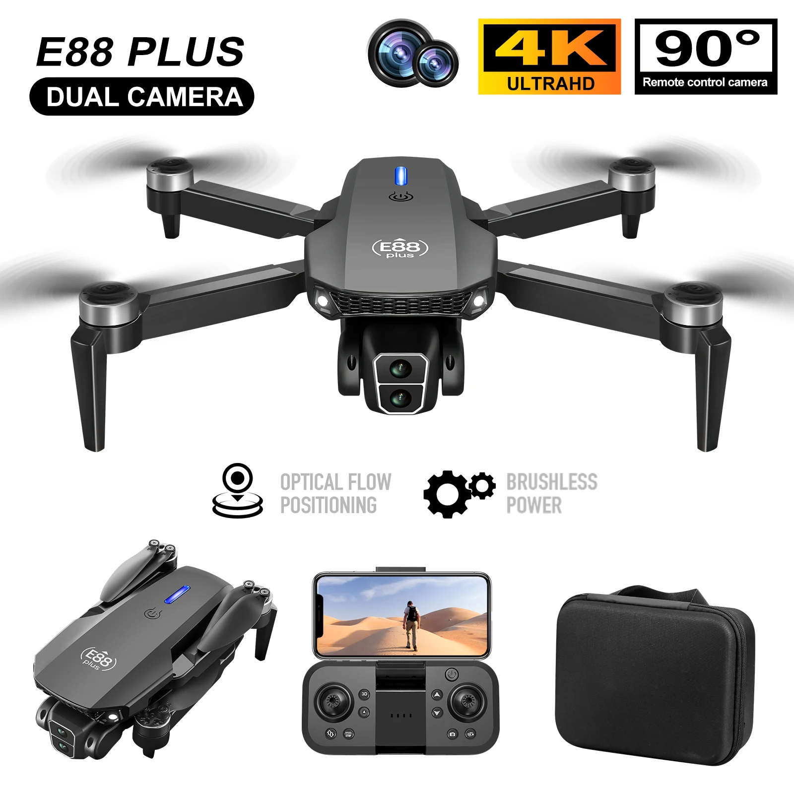 새로운 E88 Plus 쿼드콥터 드론: 90 °   전 - Drone Lidar 리뷰 및 가격